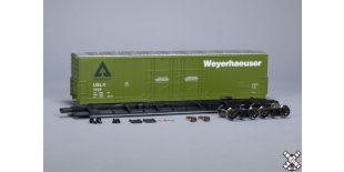 HO Evans (USRE) 5100 RBL 8’ Double-Plug-Door Boxcar, Weyerhaeuser USLX #3026 by ScaleTrains.com