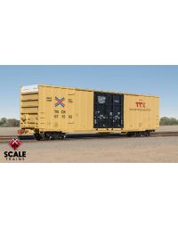 Operator HO Scale Trinity 60' 7500 8' Double-Plug-Door High-Cube Boxcar, TTX/Red Logo/TBOX/Conspicuity Stripes