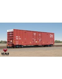Rivet Counter HO Scale Trinity 60' 7500 8' Double-Plug-Door High-Cube Boxcar, Canadian National/Conspicuity Stripes/DWC