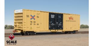 Operator HO Scale Trinity 60' 7500 8' Double-Plug-Door High-Cube Boxcar, TTX/Red Logo/TBOX/Conspicuity Stripes