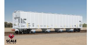 Rivet Counter HO Scale Pullman-Standard 5820 Covered Hopper, GE Rail Services/PTLX/Light Gray/Conspicuity Stripes